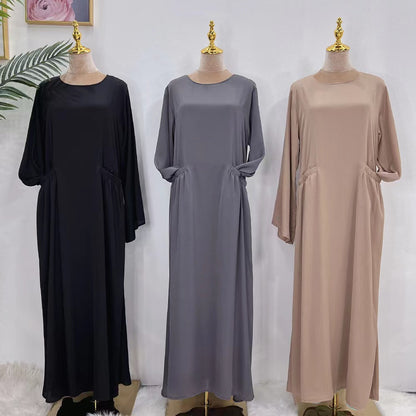 Solid Large Robe Loose Round Neck With Pocket