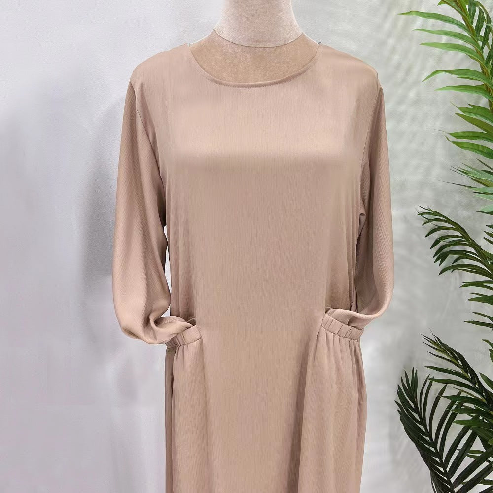 Solid Large Robe Loose Round Neck With Pocket