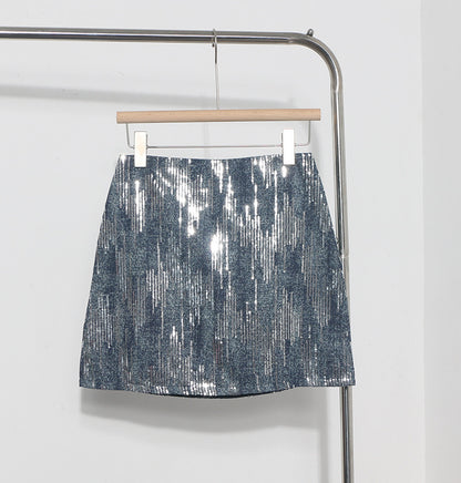 Hot Girl High Waist A- Line Sequined Skirt Shiny Lingerie Skirt