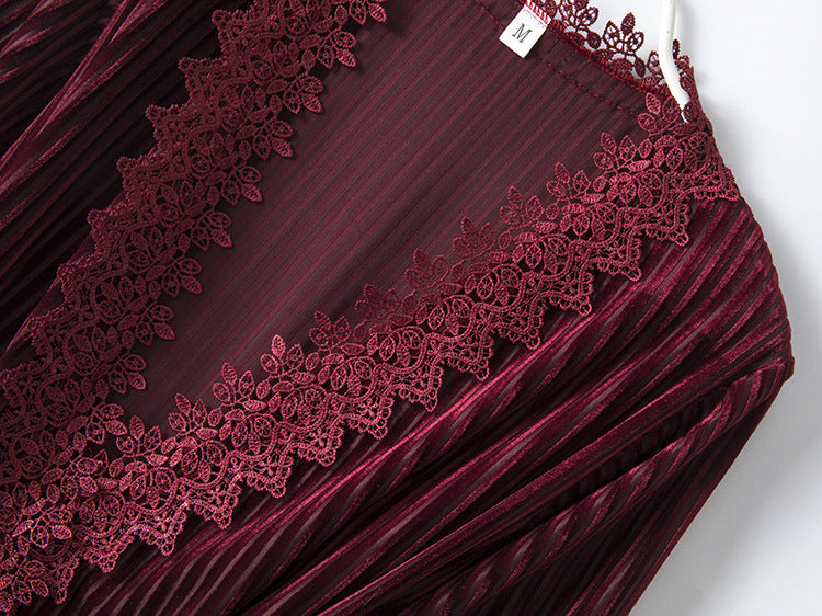 Long-sleeved Sexy Nightgown With Chest Pad