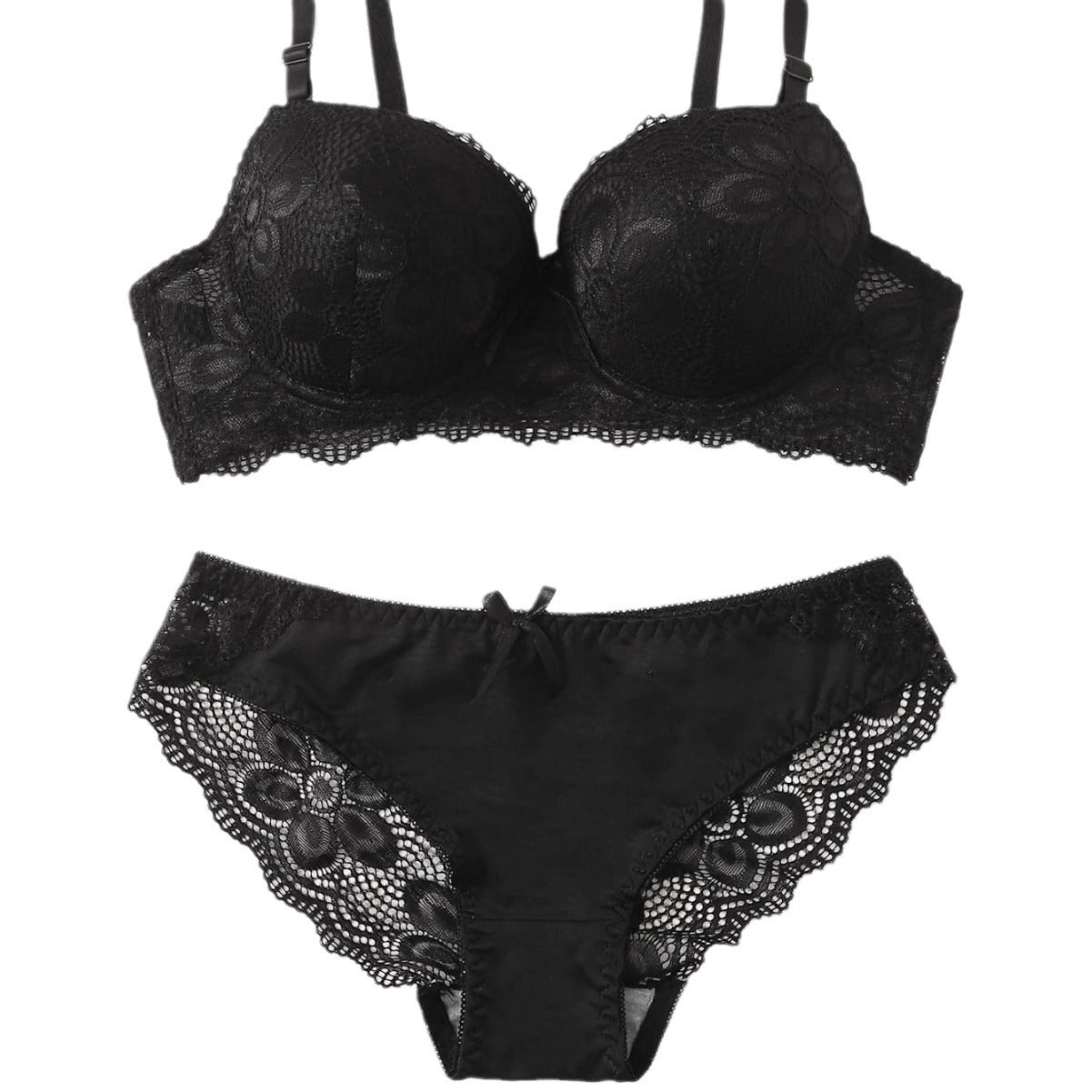 Red or Black Lingerie Set with Push Up Bra