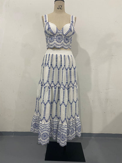 Printed Lace-up Bra Skirt Lingerie Two-piece Set