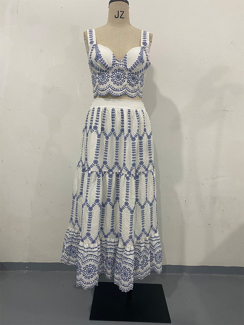 Printed Lace-up Bra Skirt Lingerie Two-piece Set