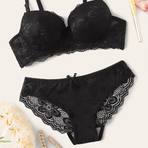 Red or Black Lingerie Set with Push Up Bra