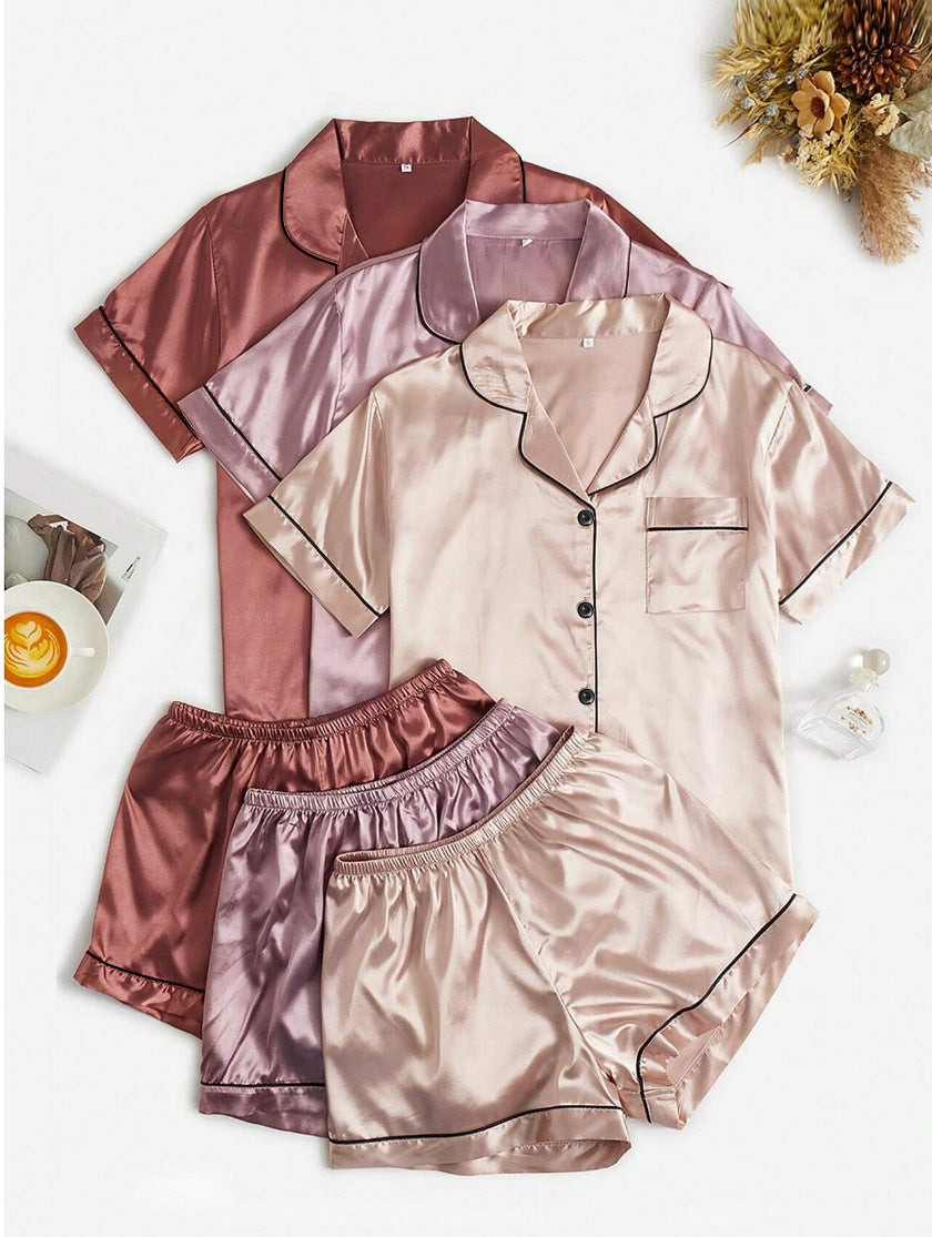 Short-sleeve Satin Three Pack Pajama Sets