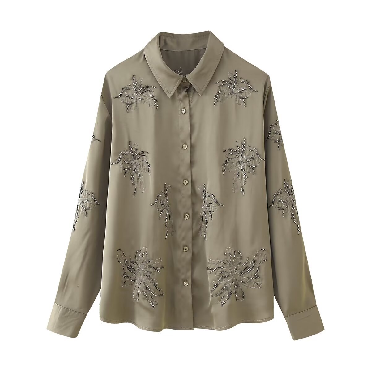 Beaded Long Sleeve Button Down Pajama Set