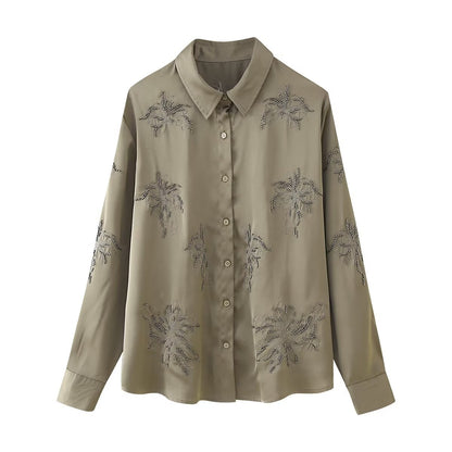 Beaded Long Sleeve Button Down Pajama Set