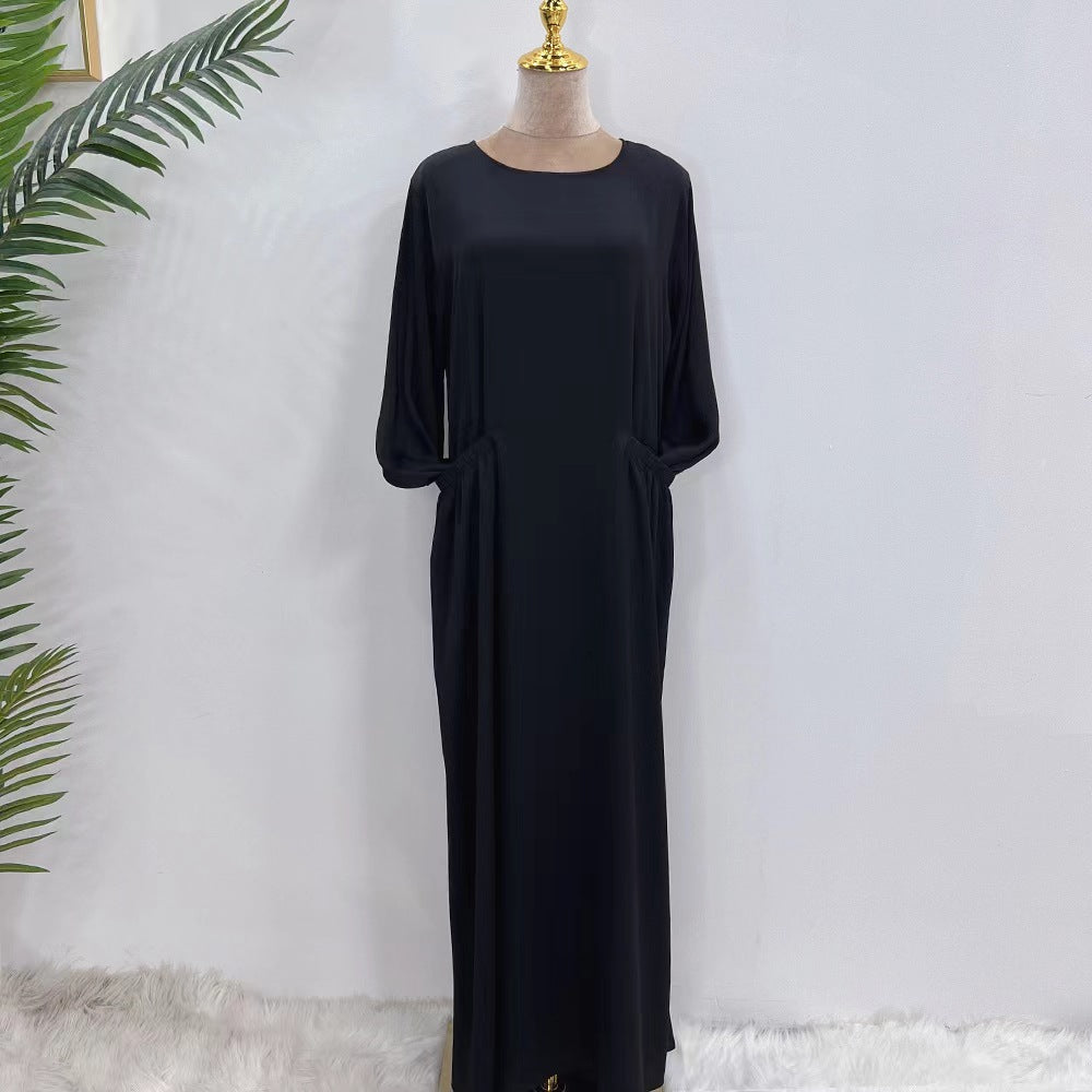 Solid Large Robe Loose Round Neck With Pocket