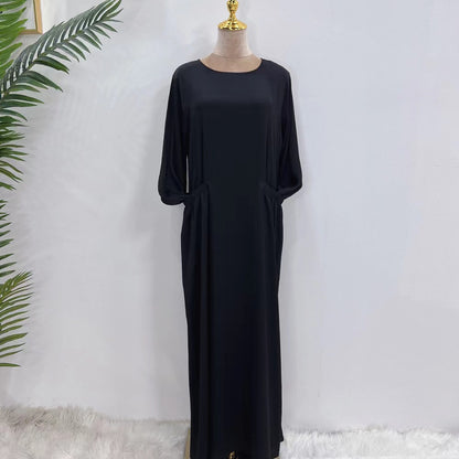 Solid Large Robe Loose Round Neck With Pocket