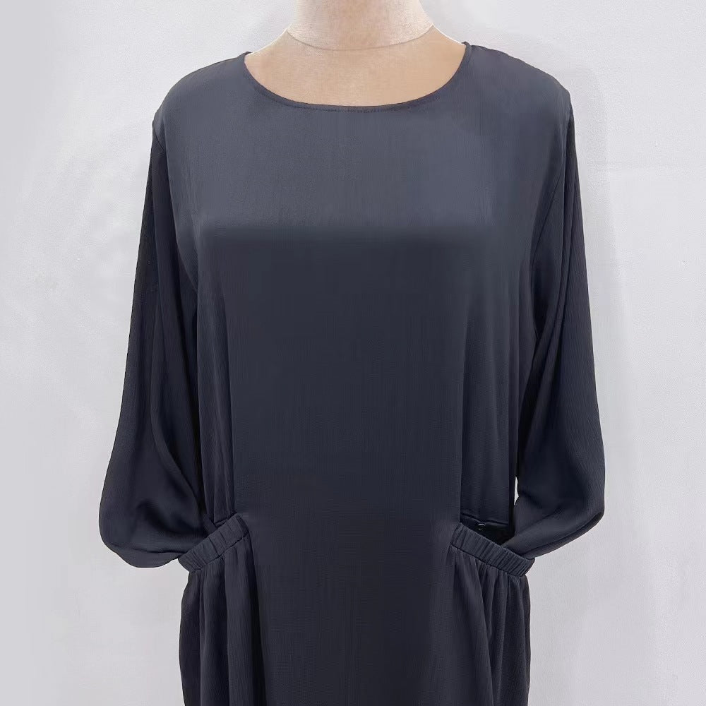 Solid Large Robe Loose Round Neck With Pocket
