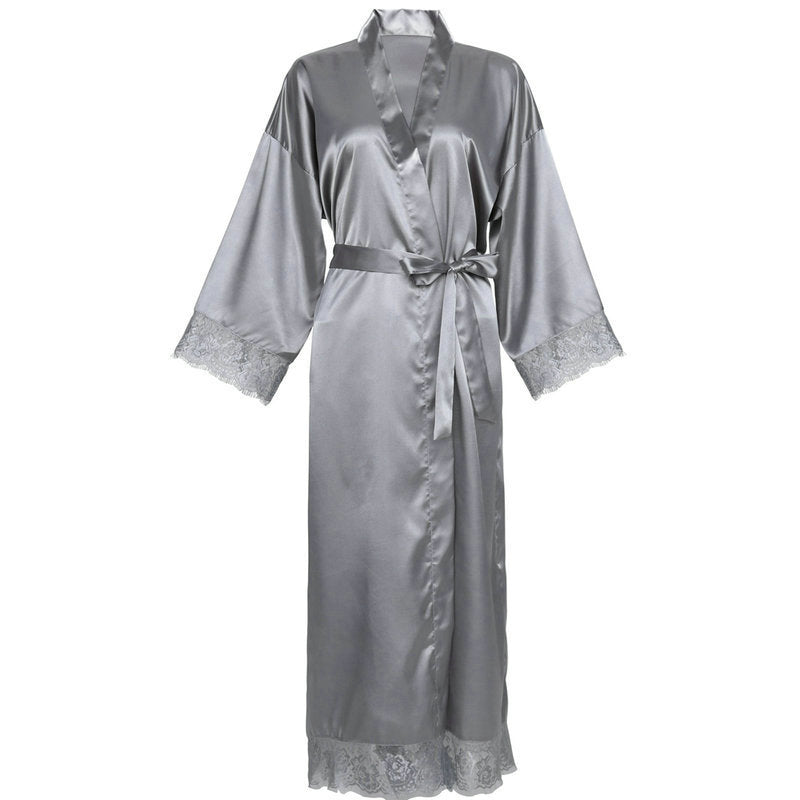 Lace Nightgown Homewear Bridal Dressing Robe Satin StretchSilk Short