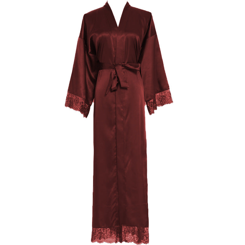 Lace Nightgown Homewear Bridal Dressing Robe Satin StretchSilk Short
