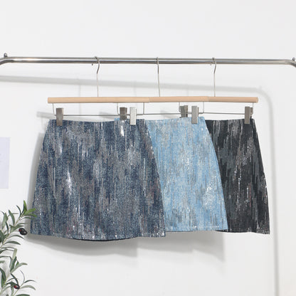 Hot Girl High Waist A- Line Sequined Skirt Shiny Lingerie Skirt