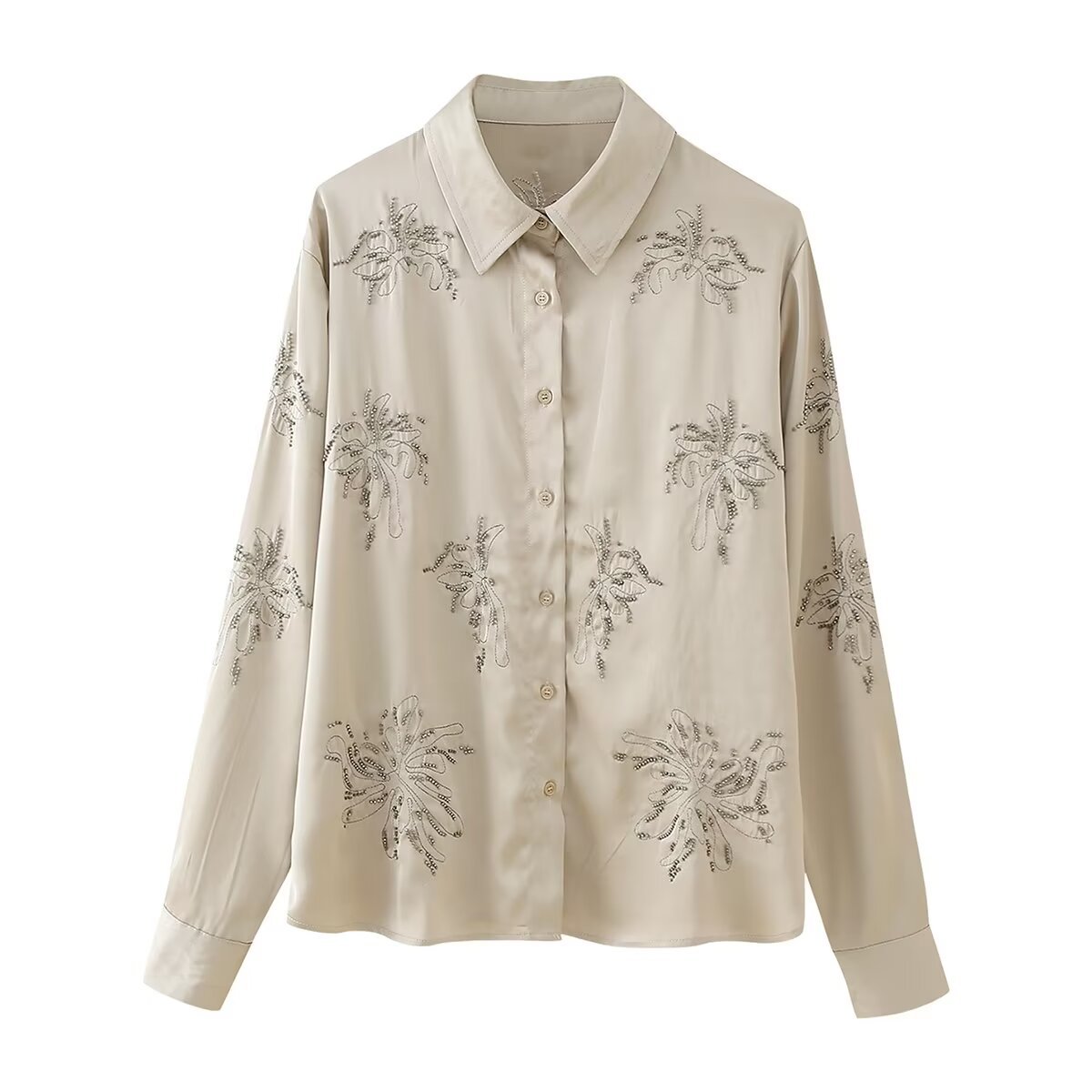 Beaded Long Sleeve Button Down Pajama Set