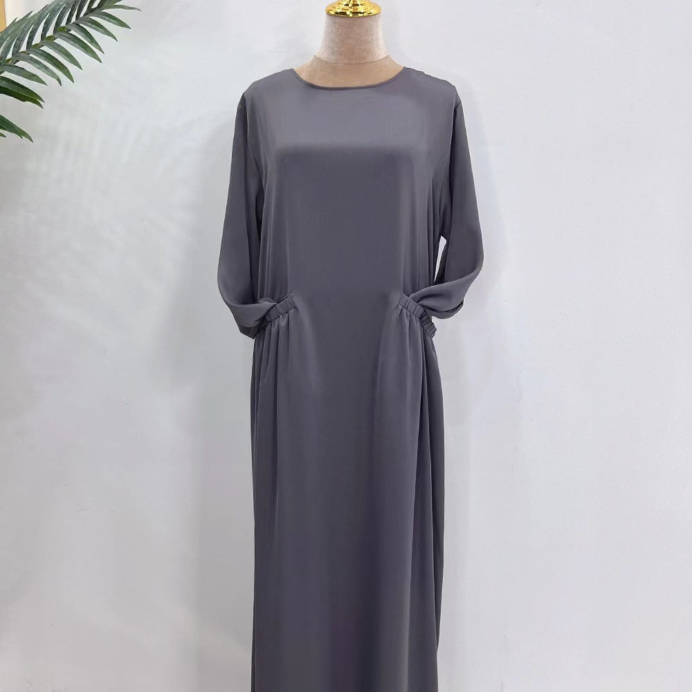 Solid Large Robe Loose Round Neck With Pocket