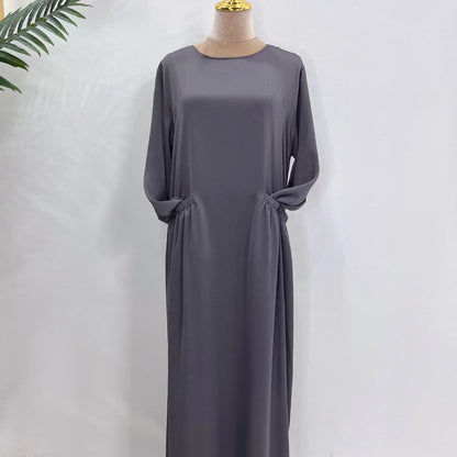 Solid Large Robe Loose Round Neck With Pocket