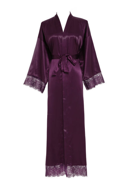 Lace Nightgown Homewear Bridal Dressing Robe Satin StretchSilk Short