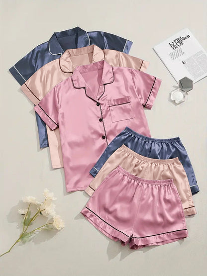 Short-sleeve Satin Three Pack Pajama Sets