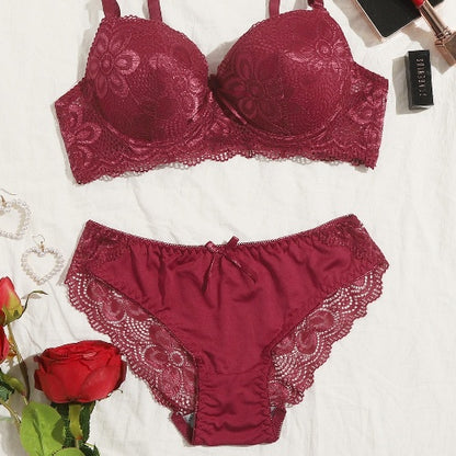 Red or Black Lingerie Set with Push Up Bra