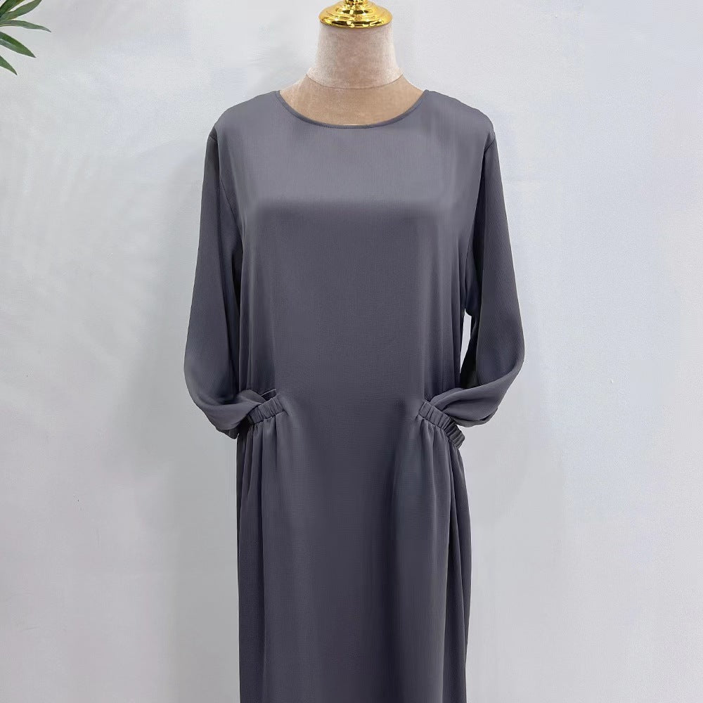 Solid Large Robe Loose Round Neck With Pocket